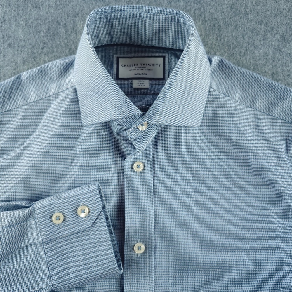 Charles Tyrwhitt Dress Shirt Mens 15/32 Blue Non-Iron Slim Fit Long Sleeve